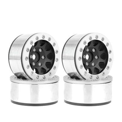 4PCS 1.55 Inch Aluminum Alloy Metal 10Holes Beadlock Wheel Rim Hubs Replacement Accessory for Tamiya AX90069 D90 TF2 CC01 CC02 1/10 RC Crawler Car Upgrade Parts (Silver+Black) - color: Silver+black