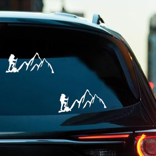 Craedli 2PCS Hiker Mountain Sticker Car Decal, 7.8"×3.3" Waterproof Vinyl Adventure Sticker, Outdoor Nature Hiking Car Window Bumper Decals for SUV Truck Auto Laptop (White) - color: White