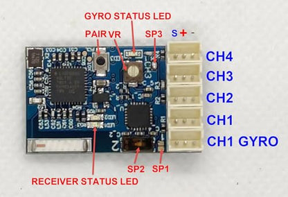2.4GHz Micro 4 Channel Receiver with Gyro, FH3/FH4 Selectable, Failsafe, for MT44 MT4S M17 M12S RC Car Parts, Ultra-Lightweight 3g