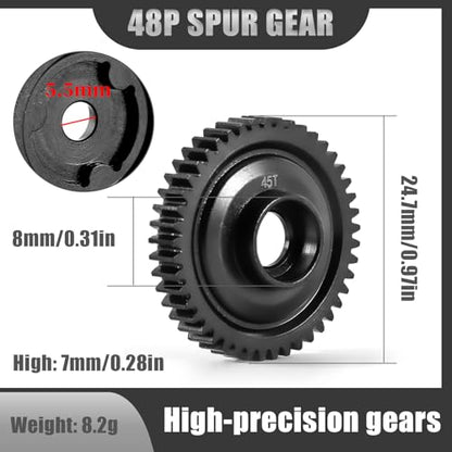 48P 45T Hardened Steel Spur Gear for TRAXXAS 1/16 E-Revo VXL, Summit, Slash, Mini E-Revo & Mini Slash - High Precision & Durable Upgrade (45# Steel) - size: 45T