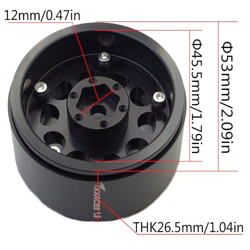 RC 1.9 Inch Beadlock Wheels Rims Hex 12mm Aluminum Wheel for TRX4 SCX10 Gen8 1/10 RC Crawler Remote Control Car Upgrades Accessories (Black) - color: Black