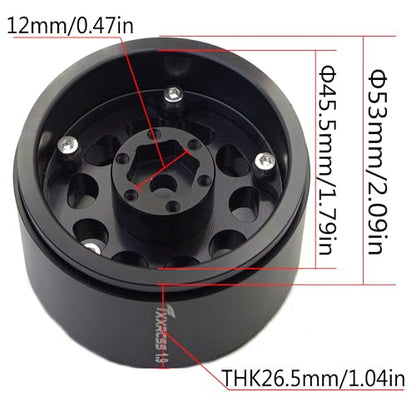 RC 1.9 Inch Beadlock Wheels Rims Hex 12mm Aluminum Wheel for TRX4 SCX10 Gen8 1/10 RC Crawler Remote Control Car Upgrades Accessories (Black) - color: Black