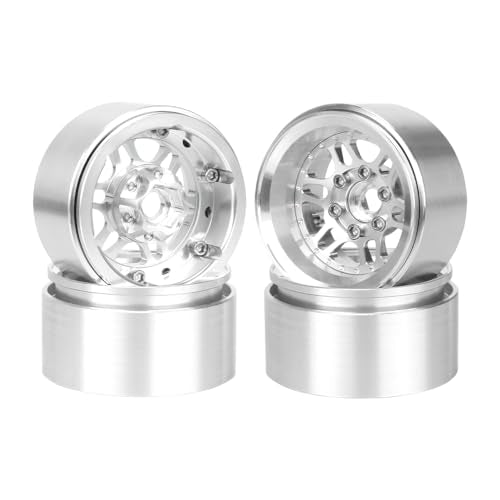 4PCS 1.9" Beadlock Wheel Rims Offset-10mm Aluminum Alloy Metal Wheel Hub for 1/10 RC Rock Crawler Car for Axial SCX10 TRX4 TRX6 D90 D110 Upgrade Accessories (Silver) - color: Silver
