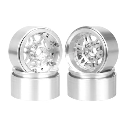 4PCS 1.9" Beadlock Wheel Rims Offset-10mm Aluminum Alloy Metal Wheel Hub for 1/10 RC Rock Crawler Car for Axial SCX10 TRX4 TRX6 D90 D110 Upgrade Accessories (Silver) - color: Silver