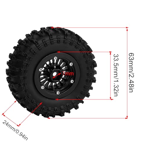 CNC 1.3" Beadlock Wheel Tires Set-Swamp Claw Mud Terrain Tires and Aluminum Wheel for SCX24 1/24 TRX4M Ascent18 1/18 RC Crawler (Black) - color: Black