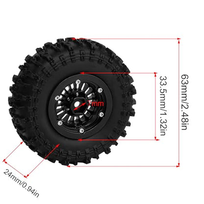 CNC 1.3" Beadlock Wheel Tires Set-Swamp Claw Mud Terrain Tires and Aluminum Wheel for SCX24 1/24 TRX4M Ascent18 1/18 RC Crawler (Black) - color: Black