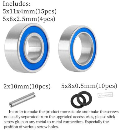 RC Bearings Kit Upgrades Part for 1/10 Slash 2WD,Slash 2WD BL-2S,Rustler 2WD,Stampede 2WD,Bandit 2WD RC Car,Metal Bearings Kit Hops Up,19pcs w/Bearing Tool,Navy Blue - color: Navy Blue(1set)