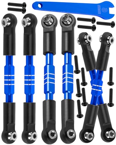 RC Adjustable Turnbuckles Camber Links Steering Links Upgrades Part for 1/8 Typhon 4WD 3S MEGA 550 BLX,1/10 Big Rock 4X4 V3 3S BLX RC Car,Tie Rod Set Link Linkage Rod Adjustable,Navy Blue - color: Blue(for 1/10)