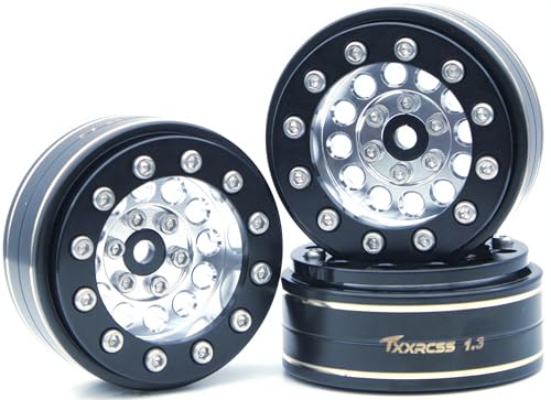 1.3 Beadlock Wheels & Brass Ring Weight 46.5g Adjustable Offset-3mm 1.3 Wheels Hex 7mm for 1/18 1/24 RC Crawlers Upgrade 4Pc YK (Silver Black) - color: Silver Black
