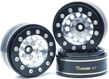 1.3 Beadlock Wheels & Brass Ring Weight 46.5g Adjustable Offset-3mm 1.3 Wheels Hex 7mm for 1/18 1/24 RC Crawlers Upgrade 4Pc YK (Silver Black) - color: Silver Black