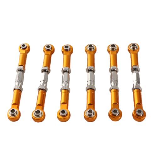Tbest RC Pull Rod, 6Pcs Adjustable Servo Links Tie Rod Aluminum Alloy Turnbuckle Rod Linkage Set for RC Hobby Car Model(Gold)