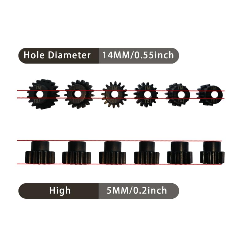 6-Pack，Mod 1 Pinion Gears Set - 13T 14T 15T 16T 17T 18T Hardened Steel, 5mm Shaft Hole, RC Car Motor Gears Upgrade Kit with Screws & Hex Wrench