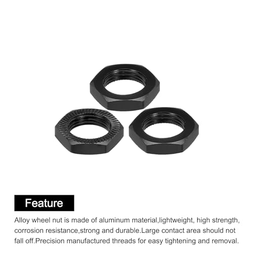 MECCANIXITY Aluminum 17mm RC Wheel Nut Thread M12x1.0mm Hex Wheel Nuts for 1/8 RC Model Car Trucks Off Road Car Upgraded Parts Pack of 16 (Black) - color: Black