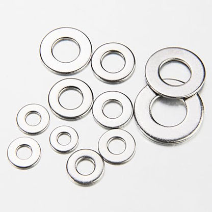 Linkup 550 Pcs SAE Flat washers for Screws for Bolts 2# 4# 6# 8# 10# 12# 3/16'' 1/4'' 5/16'' 3/8'' 7/16'' 1/2'',(18-8) 304 Stainless Steel washers Assortment kit, ANSI/ASME B18.22.1 Metal Washers Set - size: SAE 550pcs set