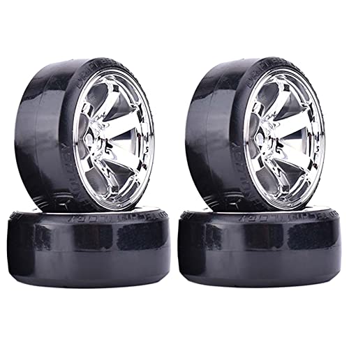 RC Plastic Wheel and Tire Set, 63mm Hard Tyres for 1/10 Drift Car HSP Tamiya HPI Kyosho On-Road Drifting Car (Silver, 6-Spoke) - color: Silver, 6-spoke
