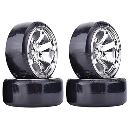 RC Plastic Wheel and Tire Set, 63mm Hard Tyres for 1/10 Drift Car HSP Tamiya HPI Kyosho On-Road Drifting Car (Silver, 6-Spoke) - color: Silver, 6-spoke
