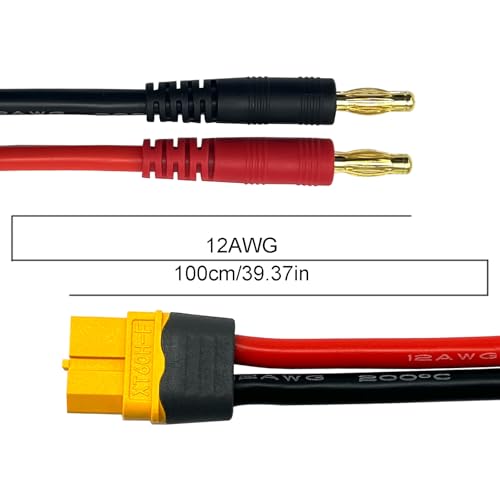 XT60H (XT60 Upgarded Female Connector Plug to 4mm Banana Plugs Battery Charge Lead Adapter Cable 3FT/1M - style: XT60H Female Charge cable-3FT/1M