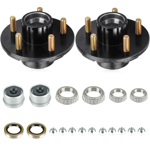 Aeagle 2 Sets 5 on 4.5" Bolt Circle Trailer Hub 5 Lug Idler Hub Kits for 3,500lbs 1-1/16'' to 1-3/8'' Tapered Axle, Replacement for L68149 L44649 Inner & Outer Cone Bearings