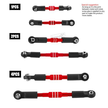 RC Aluminum Front&Rear Link Set Upgrades Part for 1/10 Slash/Rustler/Stampede/Bandit VXL 2WD.Adjustable Turnbuckles Camber Links Toe Link Hops Up,Red. - color: Red(for 1/10)