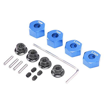 4Pcs Aluminium Alloy 12mm Diameter, RC Wheel Hub, 12mm RC Wheel Hex Hub Extension, 5 5mm 7mm Hex Drive Adapter Thickness Accessory Set Kit for traxx as 1/10 Slash (Blue)
