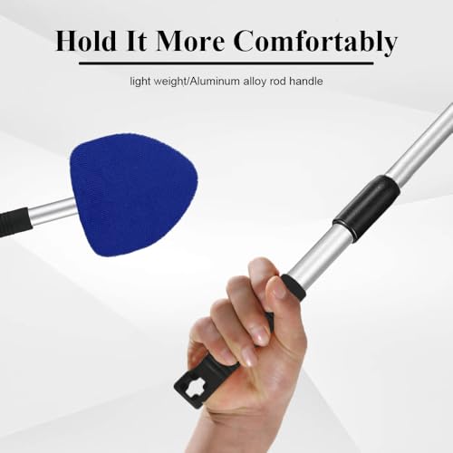 Windshield Cleaning Tool, Car Window Cleaner, Windshield Cleaner with 4 Washable Reusable Microfiber Pads and Extendable Handle, Auto Glass Wiper Cleaning Kit Universal for Car (Blue) - color: Blue