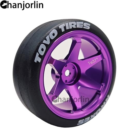 RC 1/10 Drift Tires & Aluminum Wheels 12mm Hex OD 65mm Hard Drift Racing Smooth Tyres for 1:10 1/12 Rally Street On Road Touring Car TT01 TT02 XV02 XV01 TA06 HPI KYOSHO PTG2 4PCS (Purple) - color: Purple