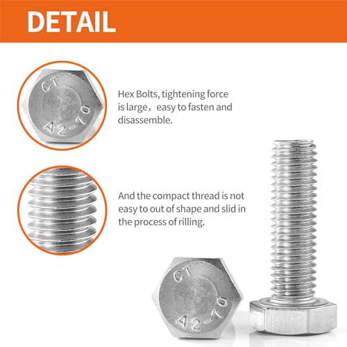 M5 x 8mm 12mm 16mm 20mm 25mm Heavy Duty Hexagon Bolts Hex Head Screws, 304 Stainless Steel, Metric Fully Thread, Machine, Bright Finish, Assortment Kit 50PCS - size: M5 x 8/12/16/20/25mm (50PCS)