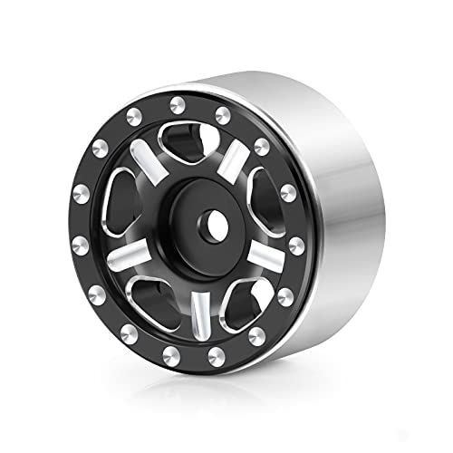 RC-Hub 4Pcs Aluminum Alloy 1.0" Micro Beadlock Wheels for 1/24 Axial SCX24 90081 RC Crawler Car (Black) - color: Black