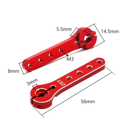2pcs Aluminum 25T Servo Horn 56mm M2.5 Thread Metal 25 Teeth Extension Steering Servo Arm Compatible with 30-100CC Balsa Airplanes RC Plane Helicopter Car (Red) - color: Red