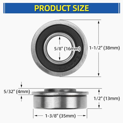 (4 Pack) GICOOL 5/8" Bore Flanged Deep Groove Ball Bearing, 16mm ID x 35mm OD x 13mm W Sealed 9Cr18 Steel Bearing for Wheelbarrow, Lawn Mower, Garden Cart, Hand Truck Tire and Wheel Parts Replacements - size: ID 5/8" x OD 1-3/8"