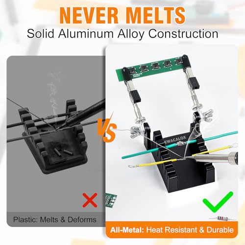 Upgraded Soldering Helping Hands Tool - All-Metal Solidly Wire Holder & Mini PCB Clamp Stand with 2 Adjustable Arms - Heat Resistant Holder for Electronics Repair, RC Splicing (32-12 AWG)