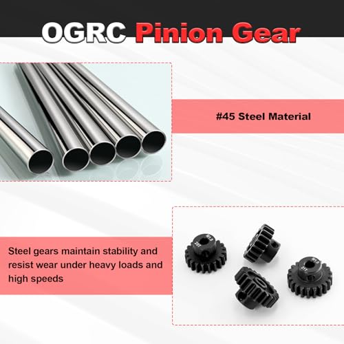 OGRC 4PCS Mod 1 Pinion Gear Hardened Steel 5mm Motor Shaft Gear Set 19T 20T 21T 22T M1 Pitch Gears for 1/8 1/10 RC Car