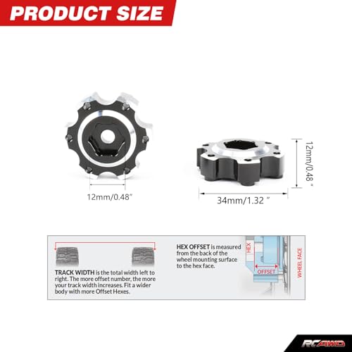 RCAWD for Pro-Line 1/10 6x30 to 12mm Aluminum Wheel Hex Adapters (Narrow) Upgrades Parts #PRO633700