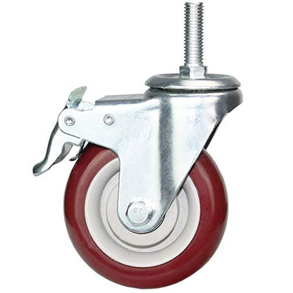 4 Inch Swivel Stem Casters Heavy Duty American Size UNC 1/2"-13x1-1/2 Stem Thread Wheels 360 Degree Durable Wheels Dual Safety Locks Castors with 800 Lbs Capacity Pack of Four - color: Red, size: 4 Inch