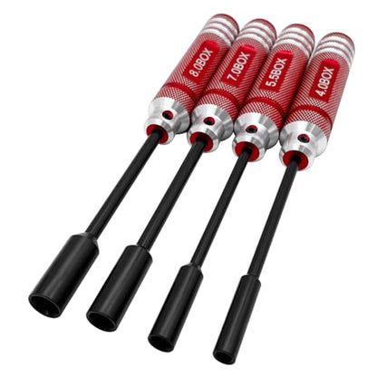 4Pcs Nut Driver Set RC Tool Set Hex Nut Driver for RC Vehicle RC Helicopters FPV Drones Cameras Appliances Repair 4mm 5.5mm 8mm 7mm Nut Driver (red) - color: Red