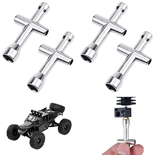 Aswewamt 4 Pcs Cross Wrench Sleeve Mini Spanner Metal Hexagon Socket Wheel Spanner M2 M2.5 M3 M4 Screw Nut Wrenches Maintenance Tool for RC Model Car Truck Buggy