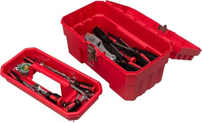 Akro-Mils 14-Inch Plastic Toolbox with Removable Tray, Steel Latch & Padlock Eye, Industrial-Grade Tool Box for Tools, Crafts, First Aid & Hobby Supplies, 14" x 8" x 8", Made in USA, Red (09514) - color: Red, size: 1-Pack