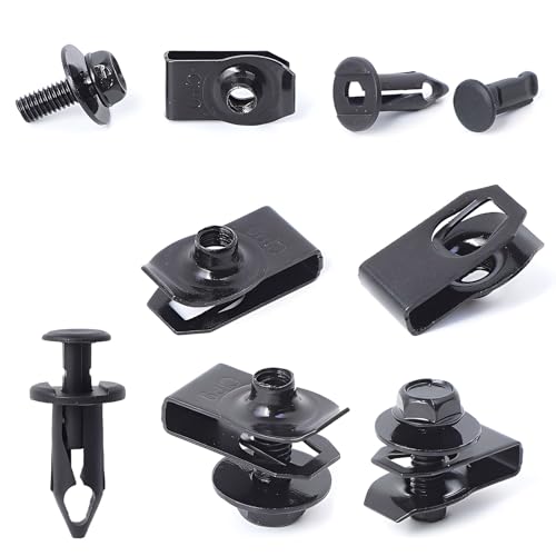 Minho 45Pcs Engine Under Cover Splash Shield Guard Body Bolts Bumper Fender Liner Push Retainer Fastener Rivet Clips, Black - style: U-nuts+Bolts+Push Clips 45PCS