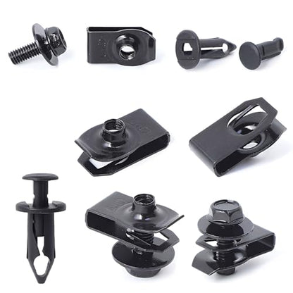 Minho 80Pcs Engine Under Cover Splash Shield Guard Body Bolts Bumper Fender Liner Push Retainer Fastener Rivet Clips, Black - style: U-nuts+Bolts+Push Clips 90PCS