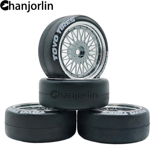 1/10 RC Drift Smooth Tires OD 2.56" & Aluminum Wheels 12mm Hex Hard Drift Racing Tyres for 1:10 1/12 Rally Street On Road Touring Car TT01 TT02 XV02 XV01 TA06 KYOSHO PTG2 4PCS (Titanium) - color: Titanium