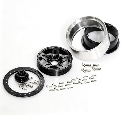STMU 2.2 Inch Aluminum Beadlock Turbine Wheels - Perfect Fit for SCX10 TRX4 VS4-10 Gen8 1/10 RC Crawler Vehicles (Black) - color: Black
