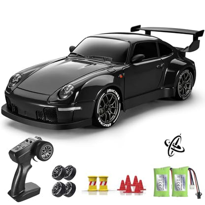 RC Drift Car Pro Upgraded with Gyro, 1:24 Full Proportional Remote Control Car, 25KM/H 4WD High Speed RC Cars with Lights, Extra Racing Tires, Vehicle for Adults Kids Boys Girls, Black - color: Black