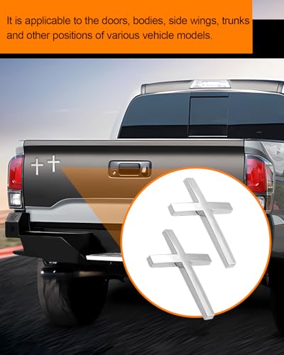 2PCS Metal Jesus Cross Car Emblem, 2.5"×1.8" 3D Silver Alloy Religious Jesus Christ Cross Badge Stickers, Self-Adhesive Automotive Christian Decals for Car Body, Tailgate, Window (Silver) - color: silver