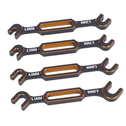 RC Tools, 4PCS RC Wrench Set Turnbuckle Nut Ball Joint Remover 3.0 3.2 3.5 3.7 4.0 5.0 5.5 6.0mm Aluminum Alloy Repair Tool for Remote Control Cars Drones Crawlers (Gold) - color: Gold