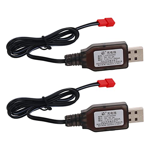 2Pcs JST-2P USB Charging Cable for RC Car 7.2V 250mA Ni-MH Ni-CD Battery,Aicosineg