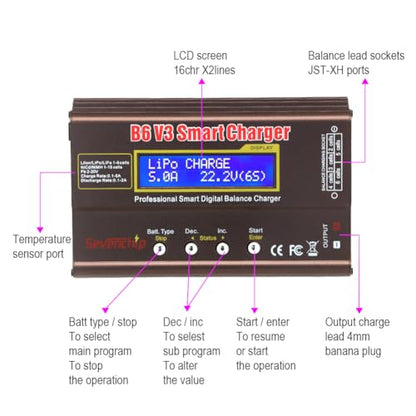 IMAX B6 80W Lipo Battery Balance Charger 6A Discharger, RC Hobby Lipo NiMh Li-ion Ni-Cd Digital Lipro Balance Charger Discharger + AC Power 12V 5A Adapter for Rc Car RC Hobby (Brown) - color: Brown