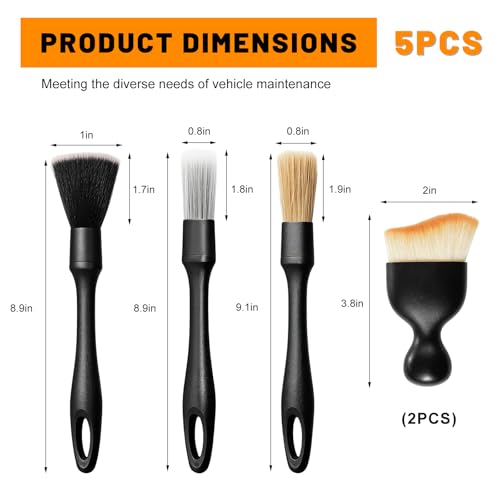 5PCS Car Detailing Brush Kit, Auto Cleaning Kit Includes 2 Vent Cleaners & 3 Ultra Soft No Scratch Boar Hair Brushes, Multi-Use Interior & Exterior Detailing Brush for Most Cars (Style A) - color: 5 PCS, Style A