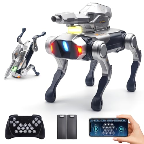 Smart Robot Dog,Interactive STEM Pet Toys with Blaster oice & Remote Control, App Programming,Lifelike Actions,Bionic Walking,Programmable Play Birthday Gifts for Boys Girls - style: Shoot Robot Dog