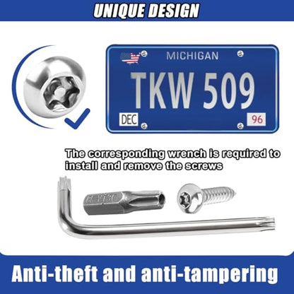 4PCS Stainless Steel License Plate Screws Kit, Anti-Theft Rustproof Tamper Resistant Self-Tapping Bolt, Car Tag Plate Frame Mounting Security Fastener with Cap, Anti-Rattle Pad (Sharp-end) - size: Sharp-end