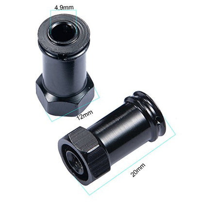 4Pcs/Set RC Hex Hub 12mm Aluminum Alloy Wheels Hex Hub 20mm Extension Black Hex Drive Adapter Longer Combiner Coupler for 1/10 RC Crawler Axial SCX10 90046 D90
